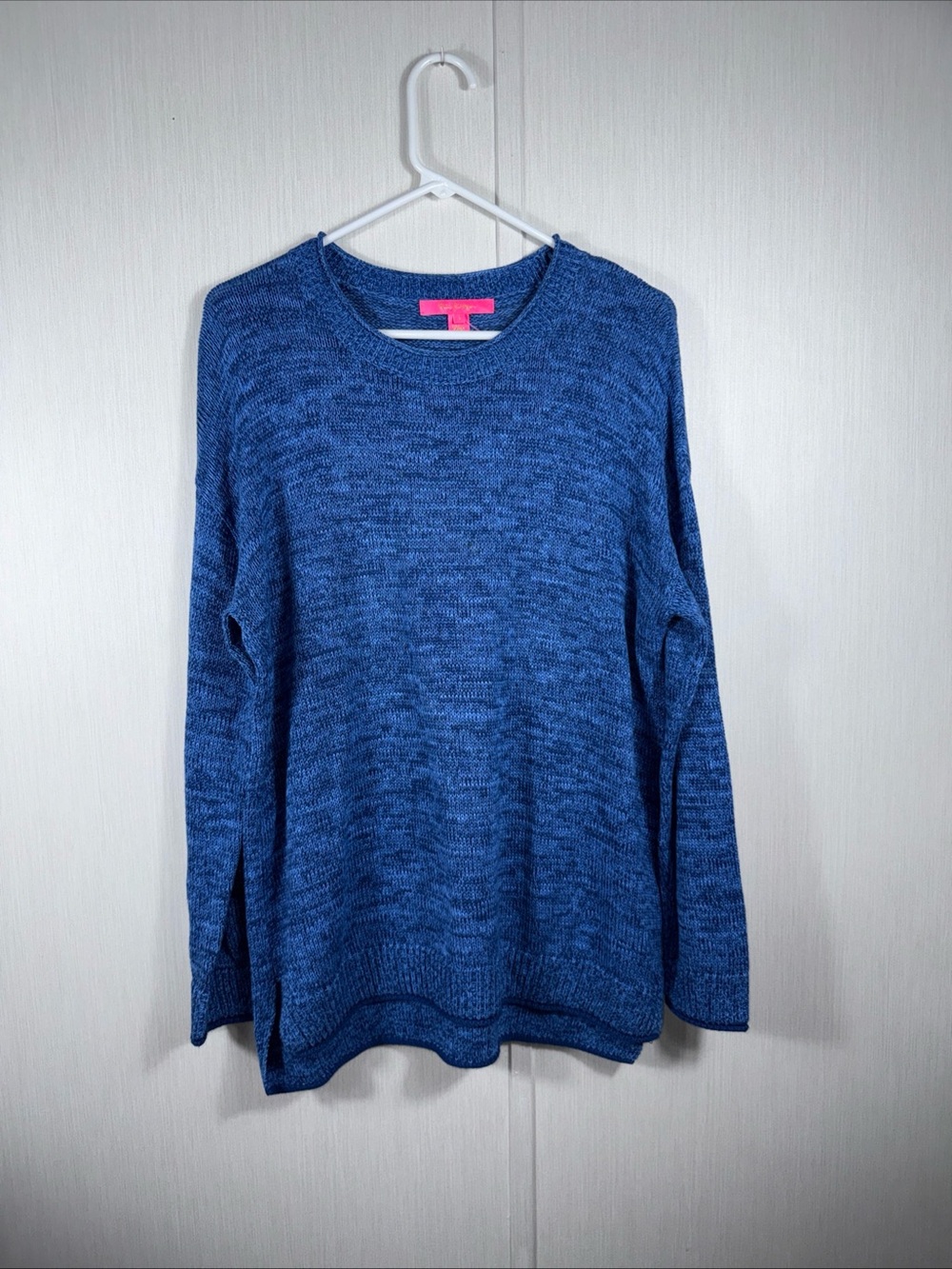 Lilly Pulitzer L Bayport Sweater Pullover Marled Navy Rolled Neck And Hem